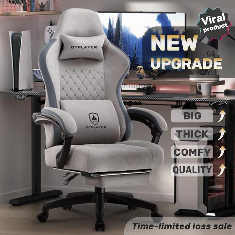 GTPLAYER Gaming Chair, Technical Fabric Office Chair with Pocket Spring Cushion, Linkage Armrests and Footrest, High Back Ergonomic Chair, Adjustable Comfortable Modern