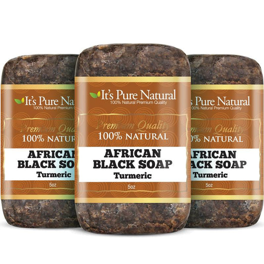 It'S Pure Natural African Black Soap Bars Turmeric (Pack of 3) Organic Raw Soap for Face & Body Body Care Body Wash Acne